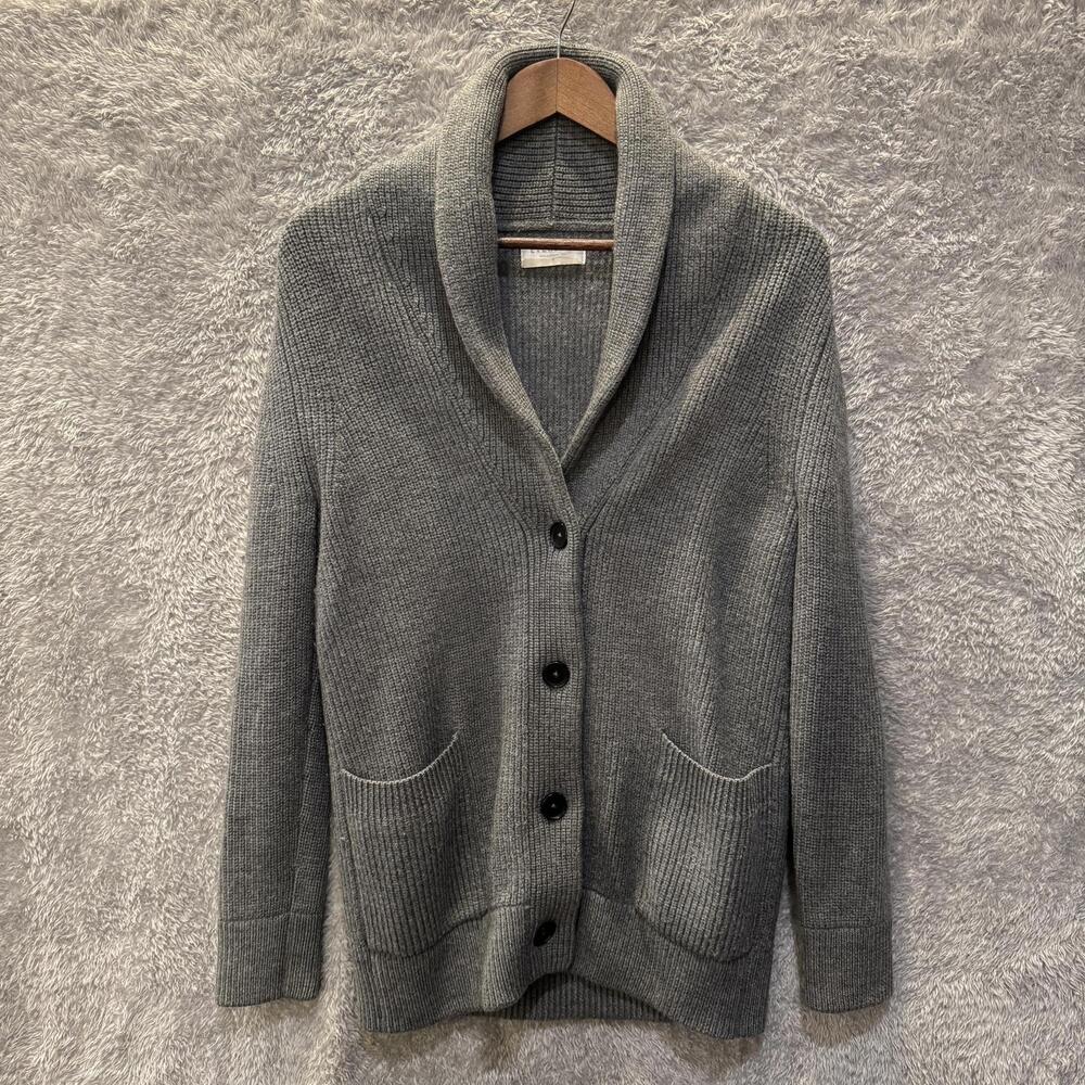 Everlane Gray Ribbed Shawl Collar Button Cardigan